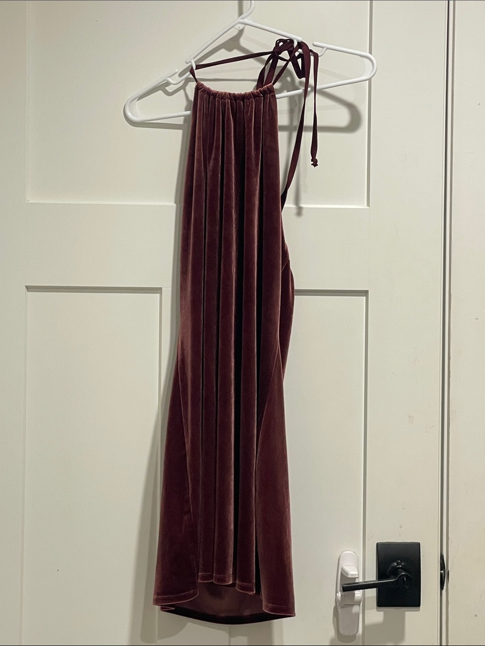 Velvet Tie-Strap Maxi Dress in Deep Mauve